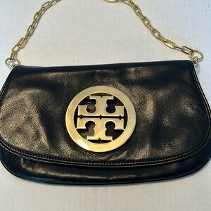 Tory Burch black leather shoulder bag.